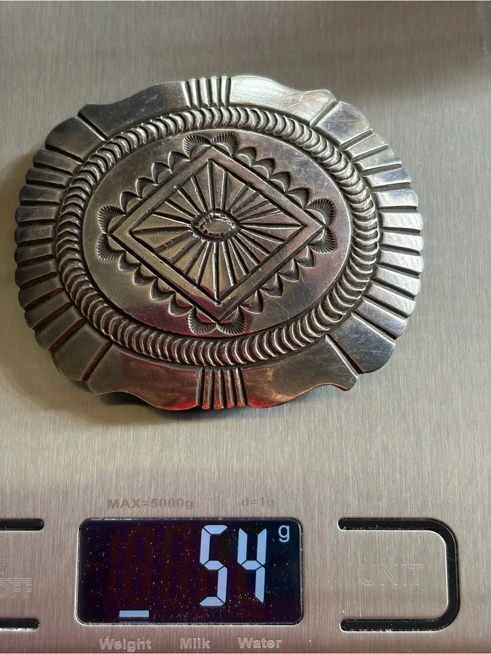 Vintage Handmade Sterling Silver Southwestern Belt Buckle LM 55g 3